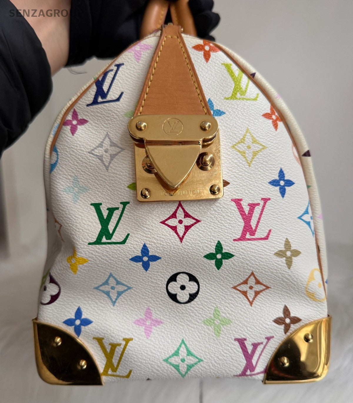 Louis Vuitton Speedy30 Monogram White Multicolor Top Handle Bag Women Classic