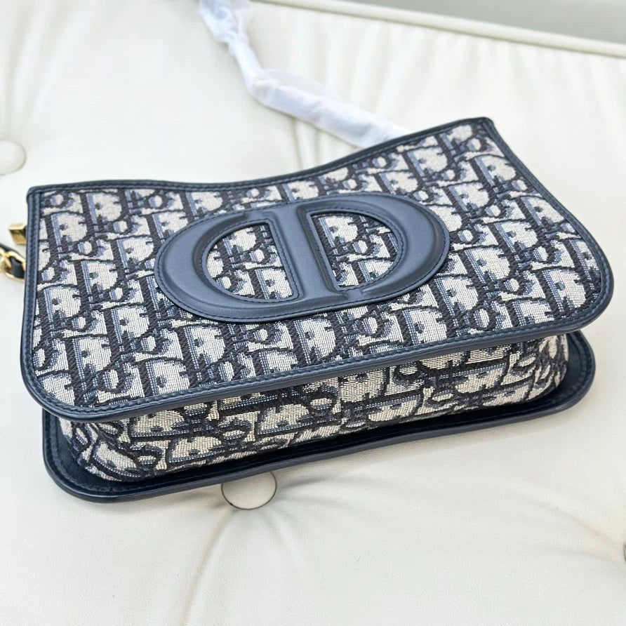Christian Dior Signature Hobo Mini Monogram Chain Shoulder Bag Blue Women S