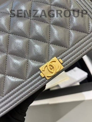 Chanel Grey Gold Hardware Le Boy WOC Chain Quilted Shoulder Bag