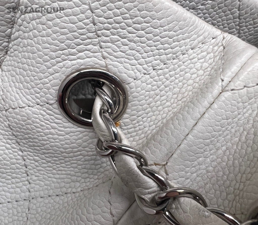 Chanel Diamond Pattern GM Chain Tote Bag Shoulder Bag White Silver Women Classic