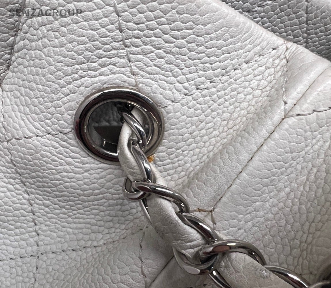 Chanel Diamond Pattern GM Chain Tote Bag Shoulder Bag White Silver Women Classic
