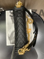 Chanel Le Boy Black Caviar Medium Quilted Chain Shoulder Bag