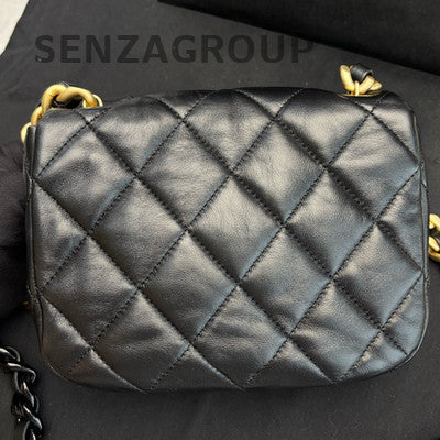 Chanel Ceramic Chain Quilted Flap Bag Black Gold Classic Women's Fashion