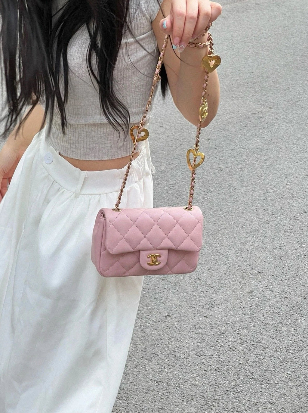 CHANEL CF Mini Pink Lambskin Shoulder Bag Love Pendant For Women