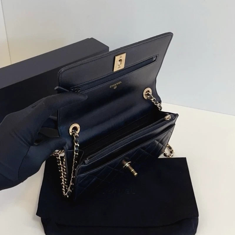 Chanel Trendy CC WOC Chain Shoulder Crossbody Black Gold Women Classic
