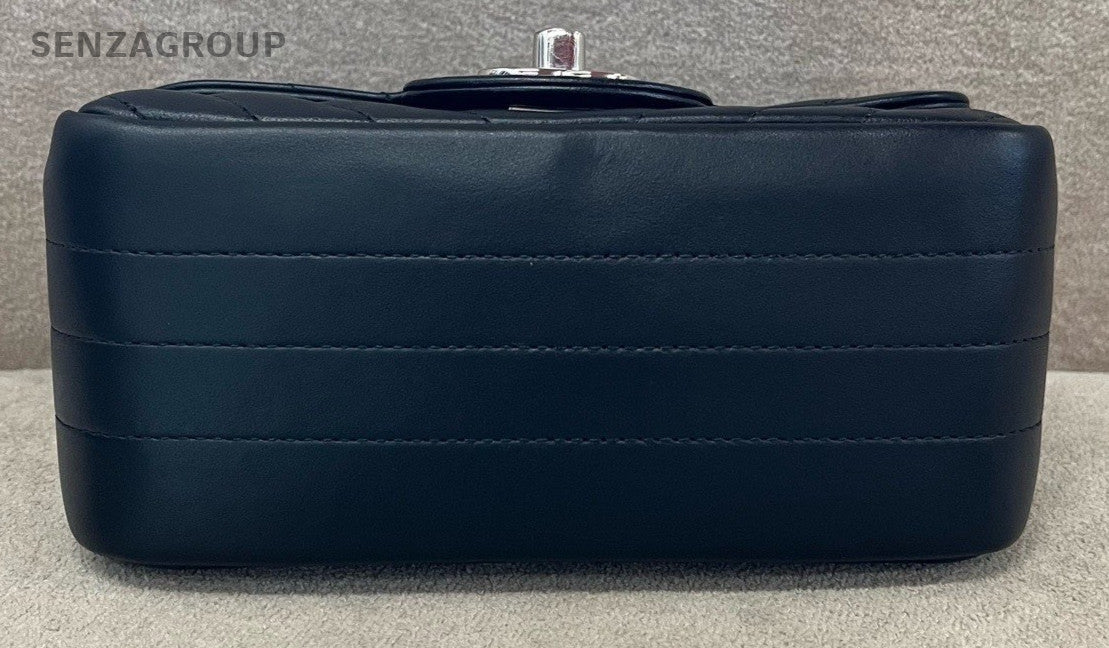 Chanel Classic Flap Calfskin Chain Shoulder Bag Crossbody Black Silver Women