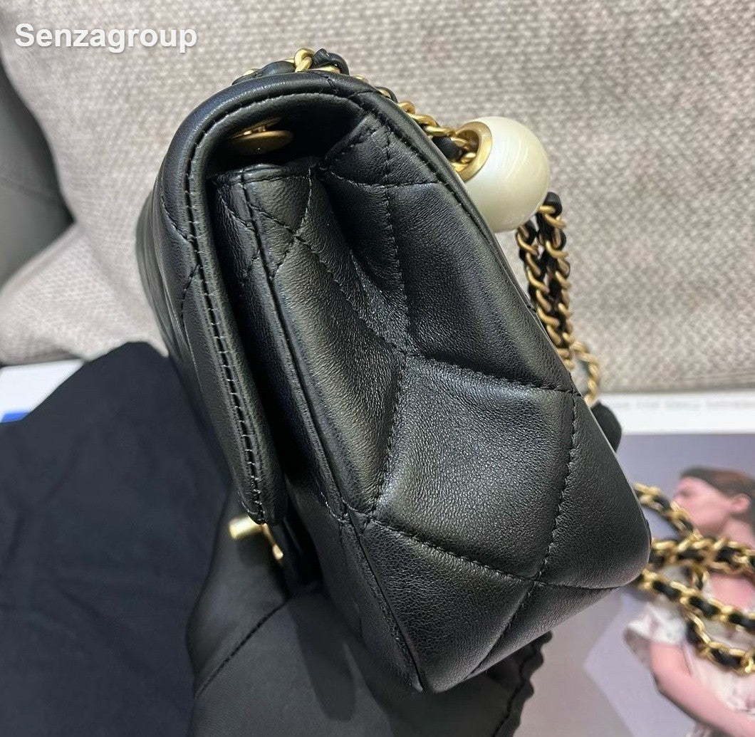 Chanel Classic Flap Lambskin Mini Chain Shoulder Bag Black Gold Diamond Women
