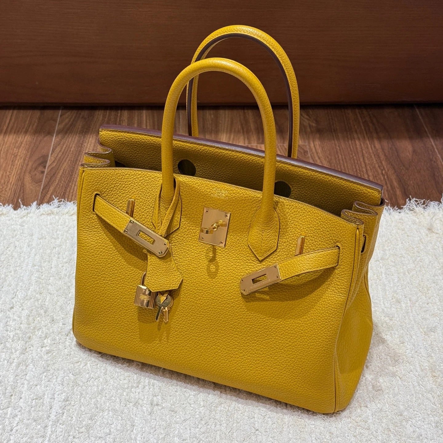 Hermes Birkin30 Top Handle Bag Yellow Gold Used Women Classic