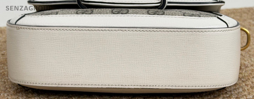 Gucci Monogram PM Saddle Shoulder Bag White Gold Women Classic 2 Straps