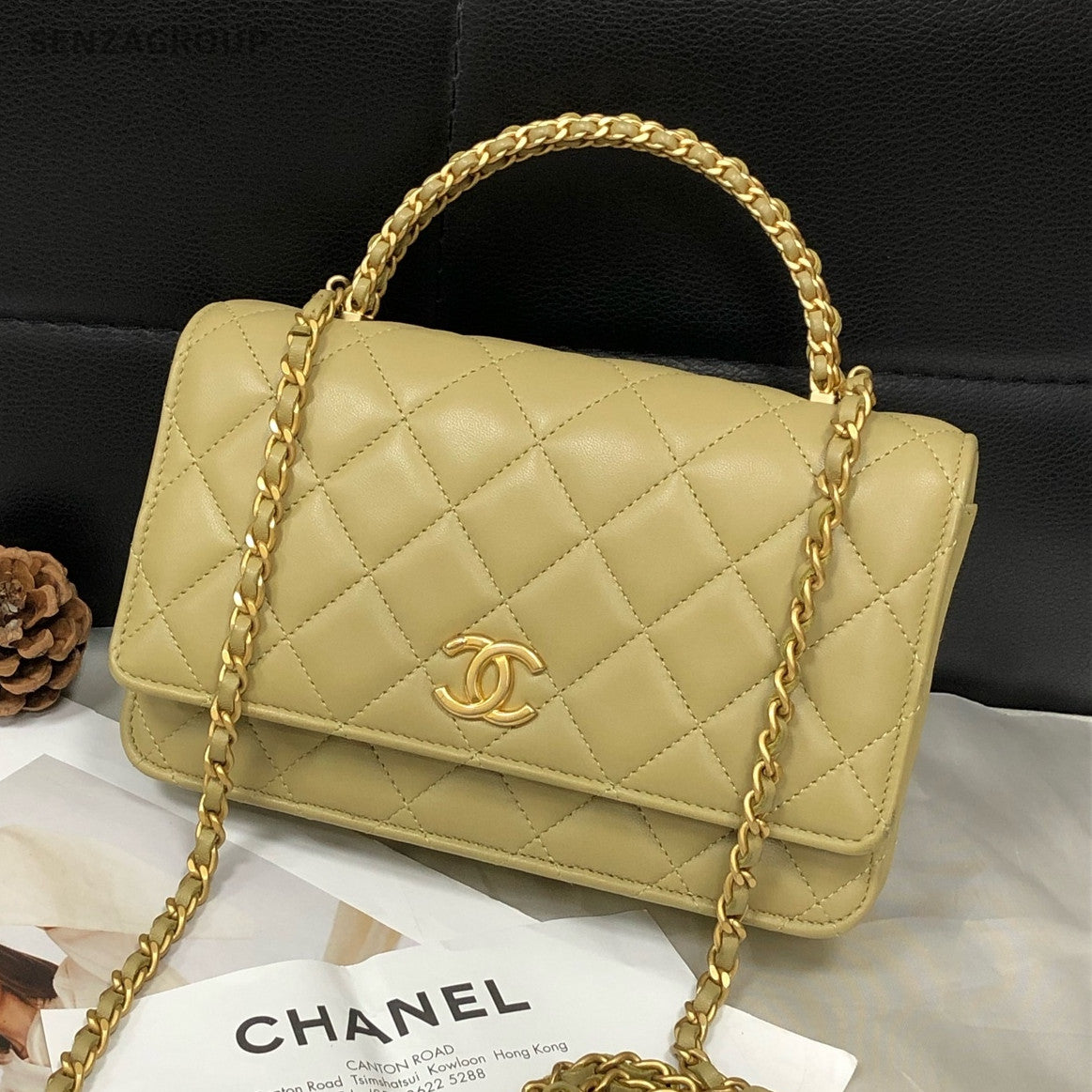 Chanel Lambskin WOC Chain Shoulder Crossbody Bag Yellow Gold Quilted Classic