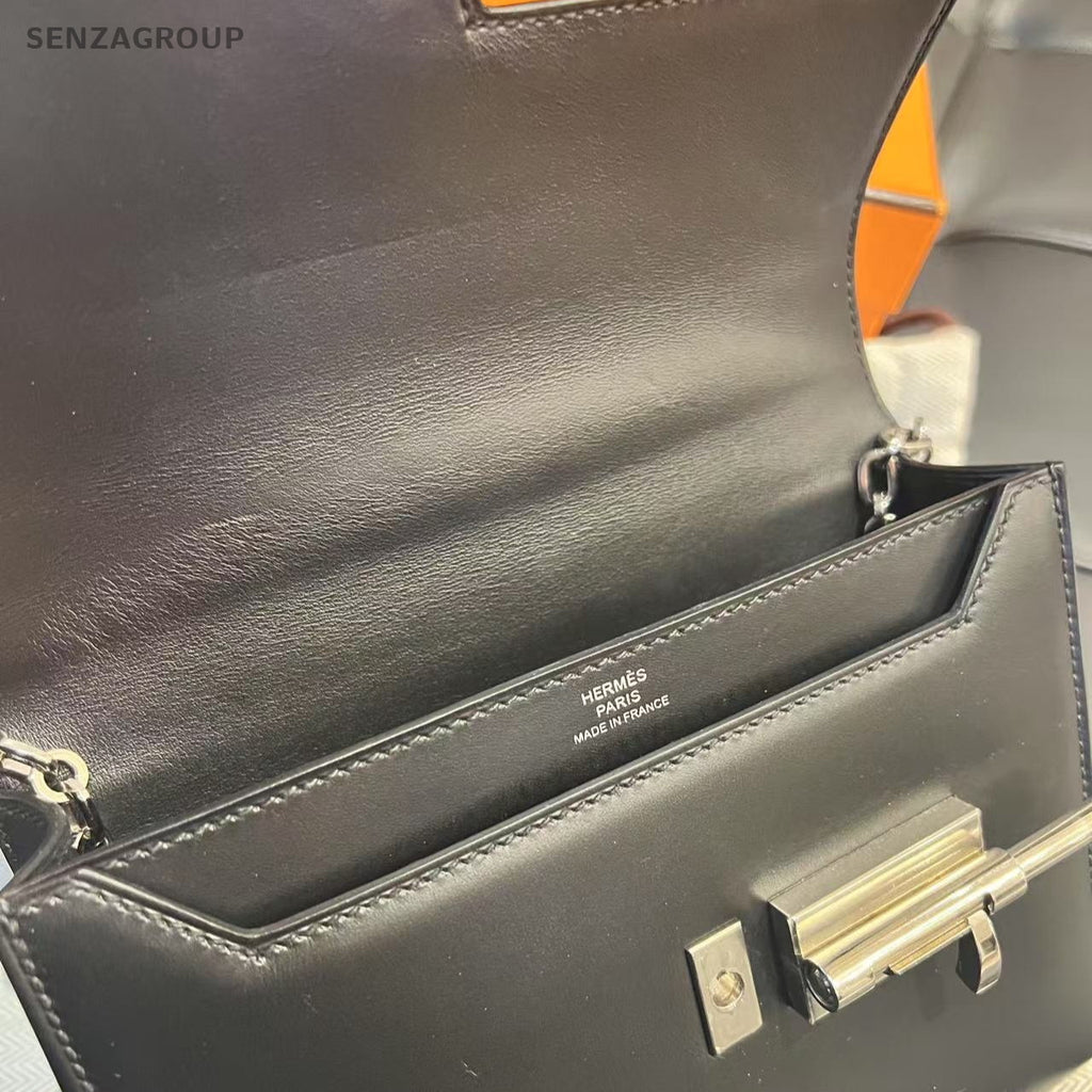 Hermès Box Calf Pistol Bag Black Silver Chain Shoulder Crossbody Classic