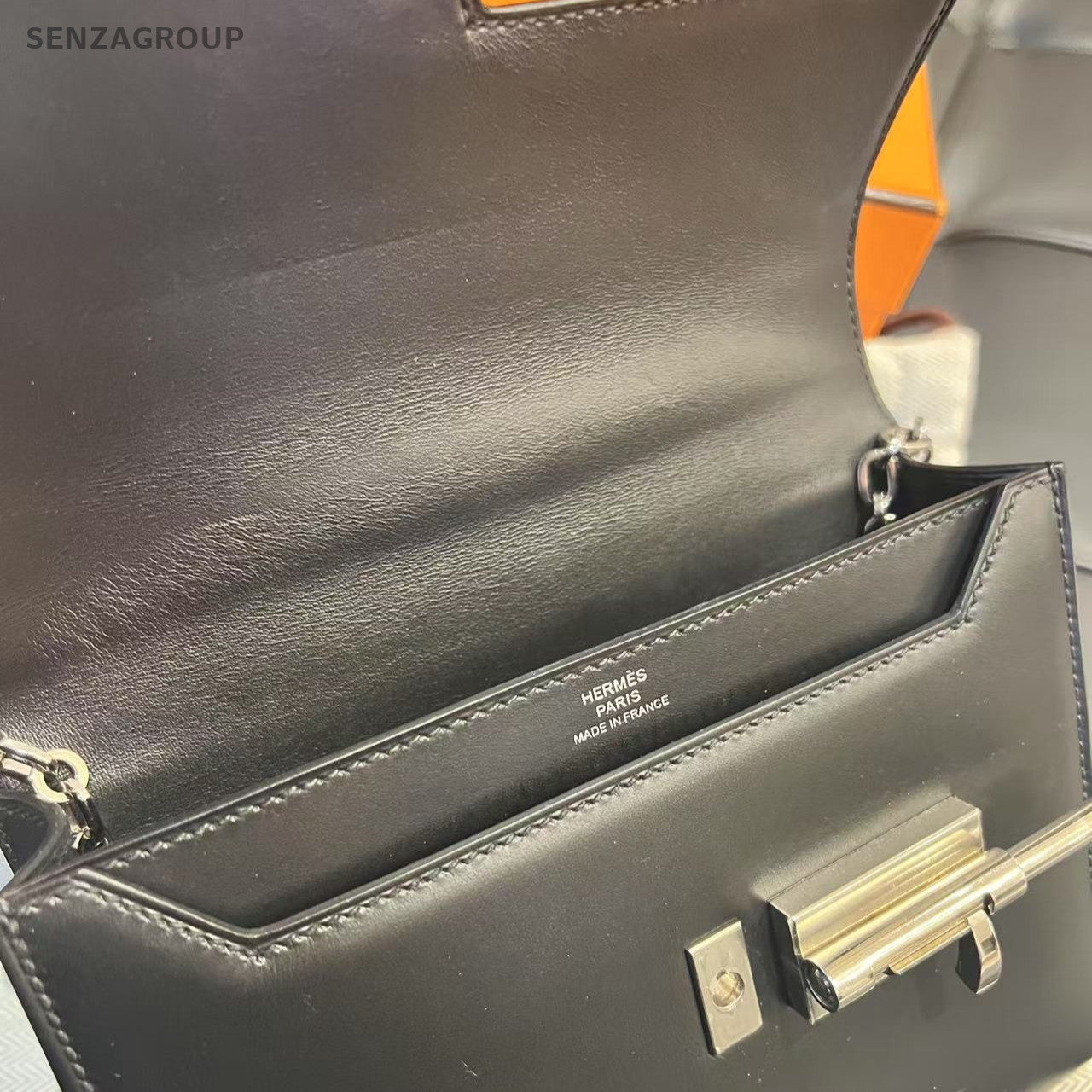 Hermès Box Calf Pistol Bag Black Silver Chain Shoulder Crossbody Classic