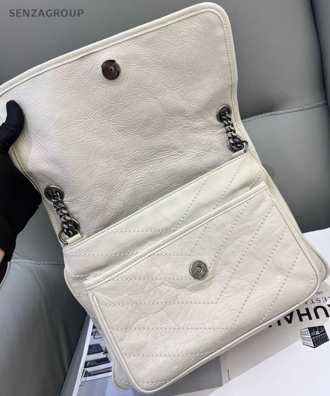 Saint Laurent Niki MM Chain Shoulder Bag White Silver Women Classic