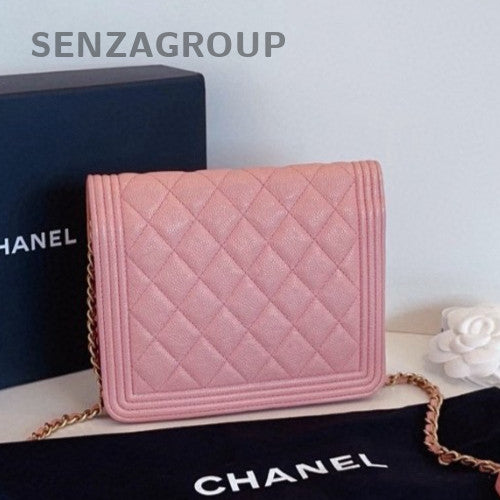 Chanel Leboy WOC Calfskin Chain Shoulder Bag Pink Gold Women Designer