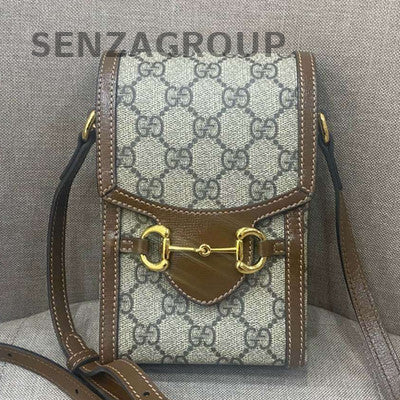 Gucci GG Marmont Phone Crossbody Bag Brown Beige Gold Hardware