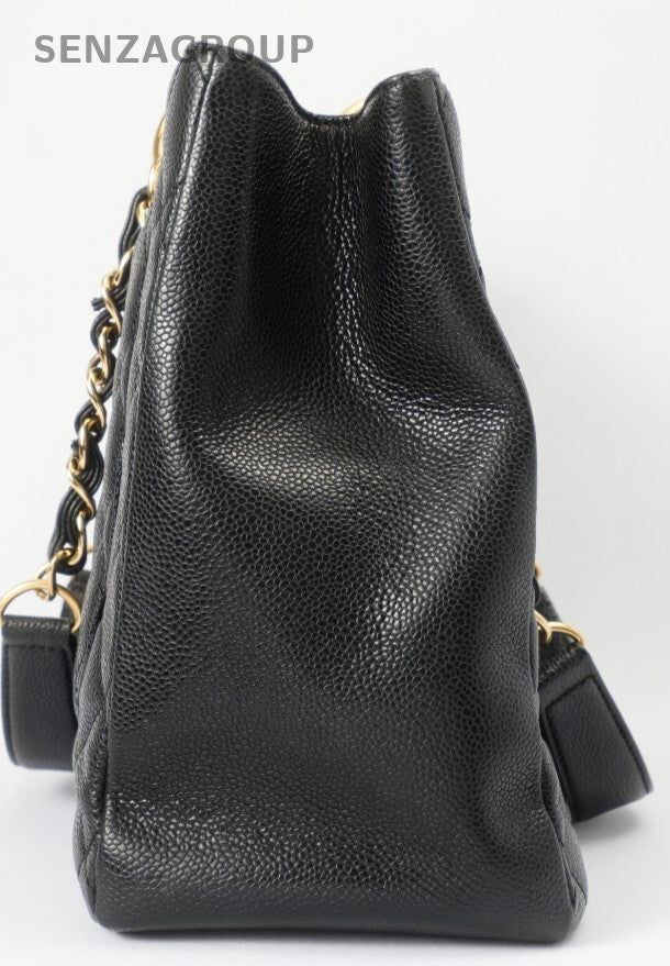 CHANEL Classic Matelasse GST Chain Tote Shoulder Bag Black Gold