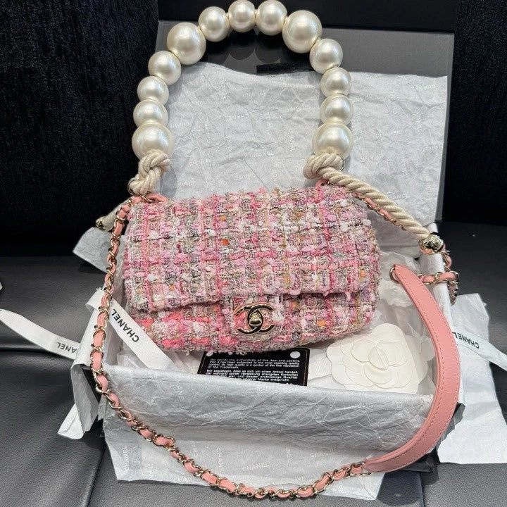 Chanel Classic Flap Pink Top Handle Bag Shoudler Bag Gold Hardware Women D