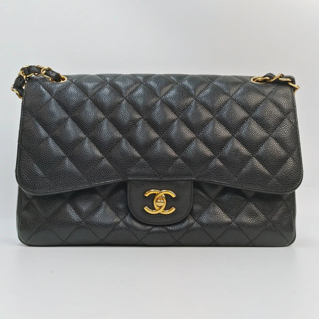 SJ0001 KY02382 Chanel CF Classic Flap Jumbo Caviar Leather Gold Hardware