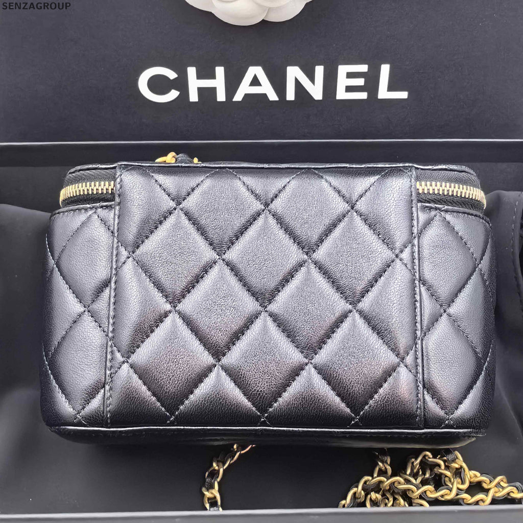 Chanel Classic Black Gold Quilted Chain Cosmetic Crossbody Bag
