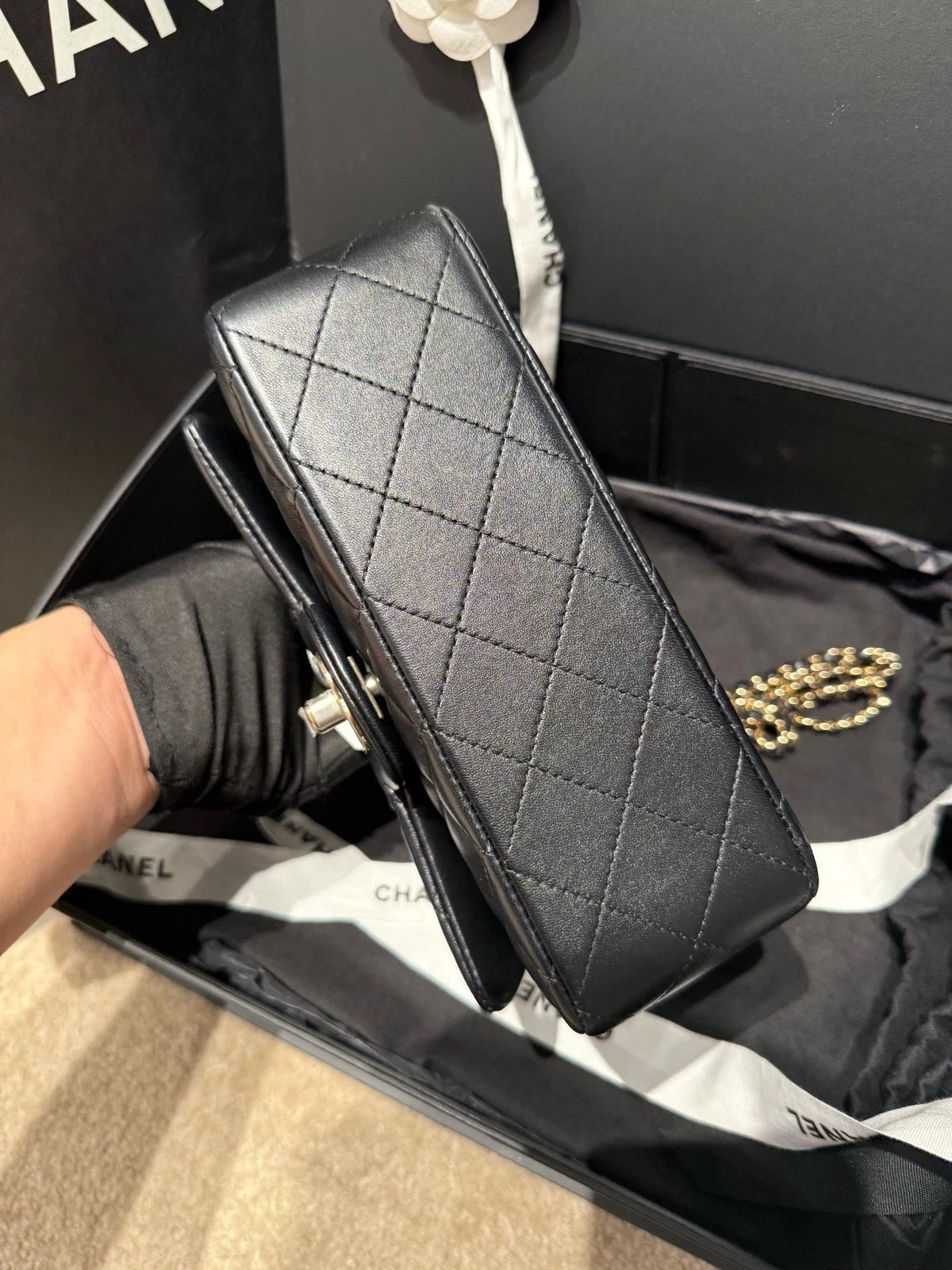 Chanel Flap Mini Lambskin Top Handle Bag Excellent