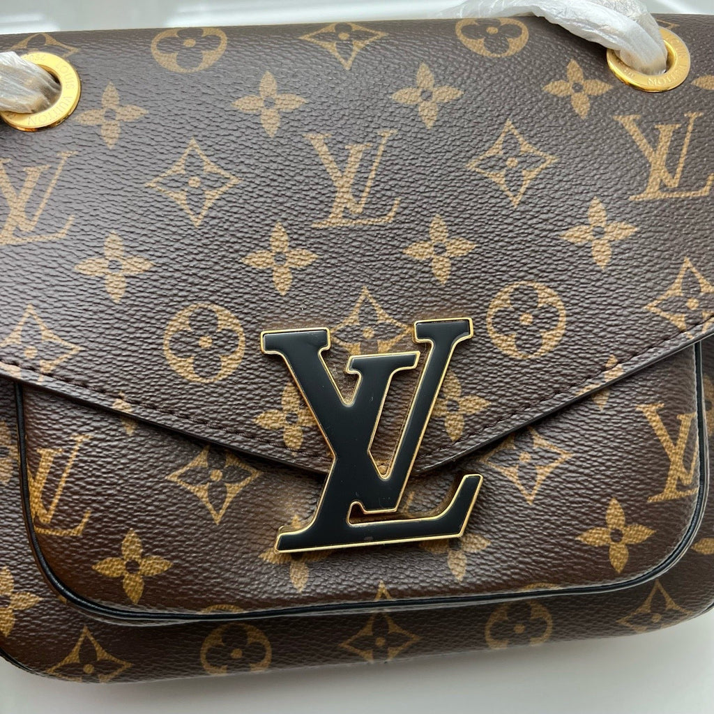 Louis Vuitton Passy Monogram Chain Shoulder Bag Brown Gold Women Classic