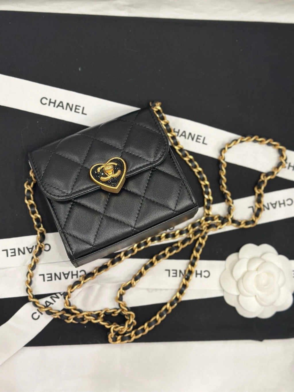 CHANEL Heart Enamel Buckle Chain Leather Mini Square Box Bag For Women