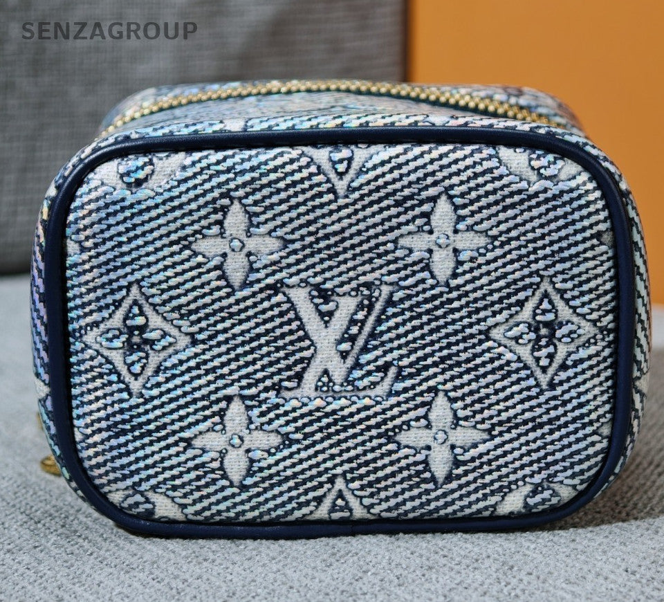 Louis Vuitton Vanity Mini Chain Shoulder Bag Blue Gold Used Women Classic