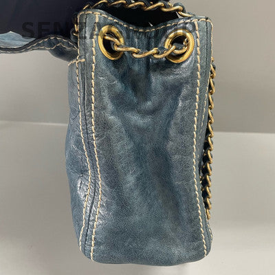Prada Nylon Chain Shoulder Bag Blue Gold Hardware Women's Fashion