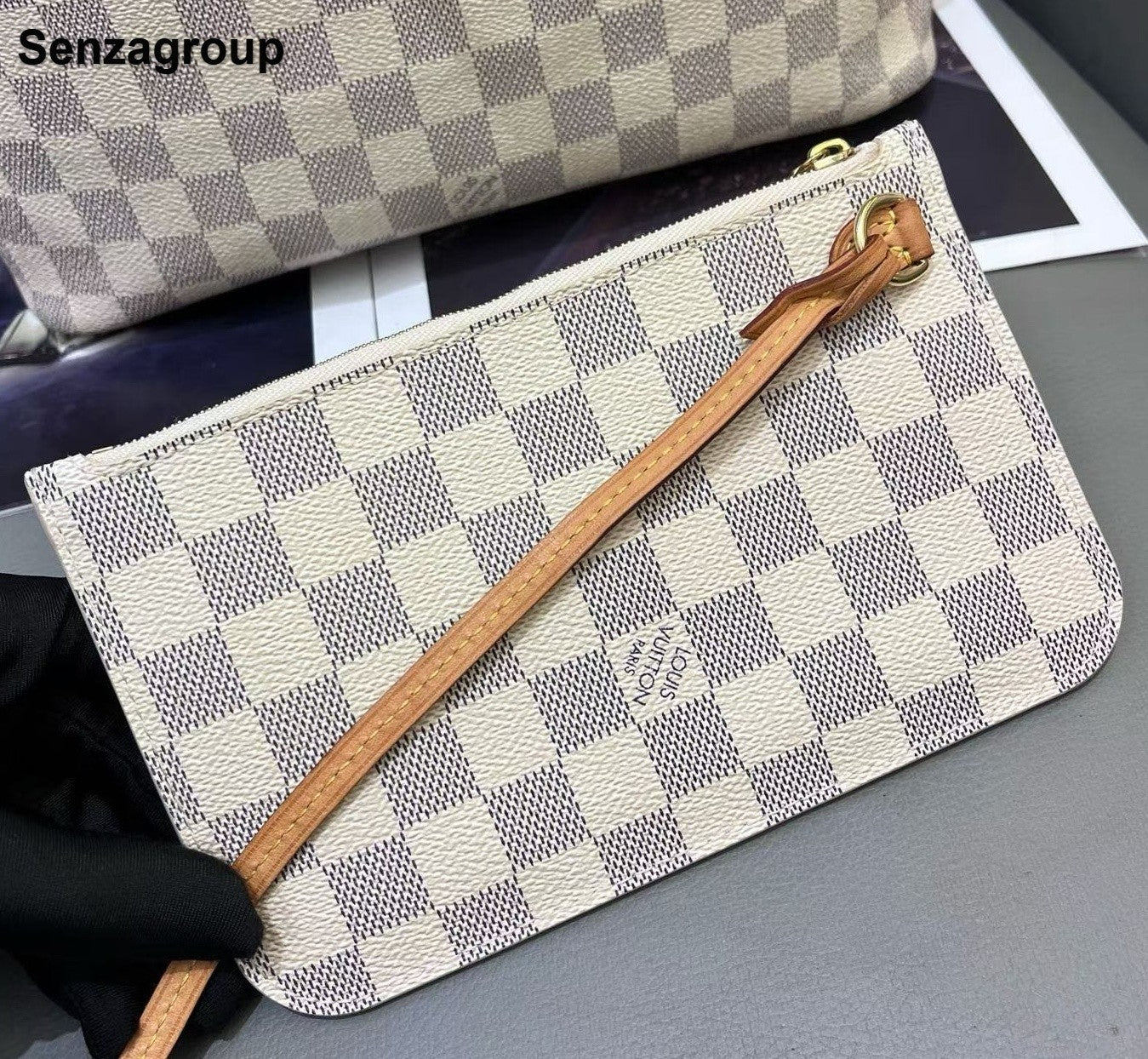 Louis Vuitton Neverfull PM Damier Ebene Shoulder Bag White Gold Women Classic