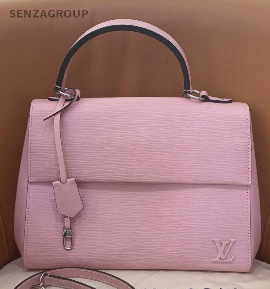 Louis Vuitton Epi Leather Cluny BB Top Handle Bag Pink Silver Women Designer