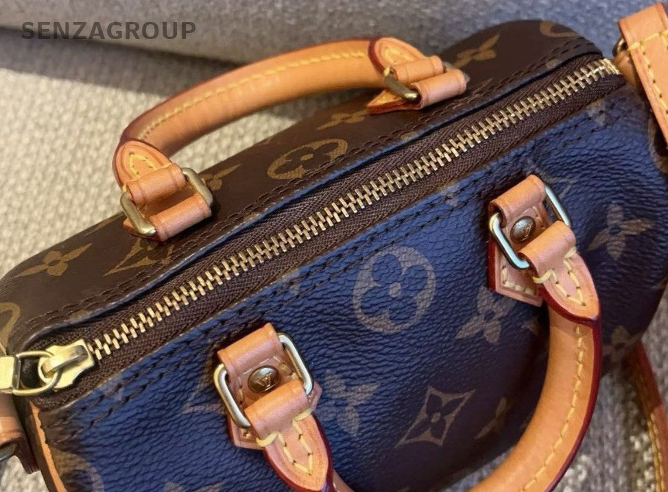 Louis Vuitton Speedy Nano Monogram Top Handle Bag Crossbody Brown Women Classic