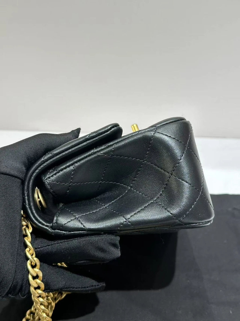 CHANEL Camellia Buckle Black Gold Mini Crossbody Bag For Women