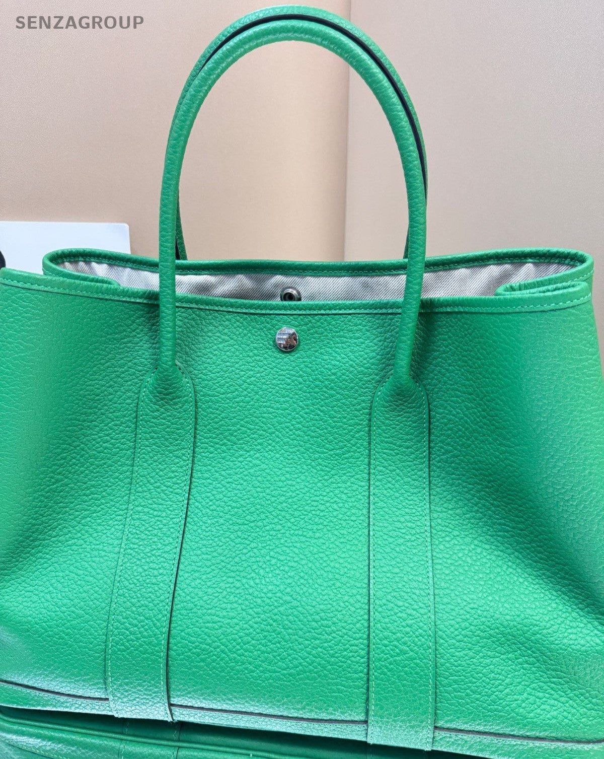 Hermes Garden 36 Silver Metal Top Handle Bag Green Women Designer Canvas