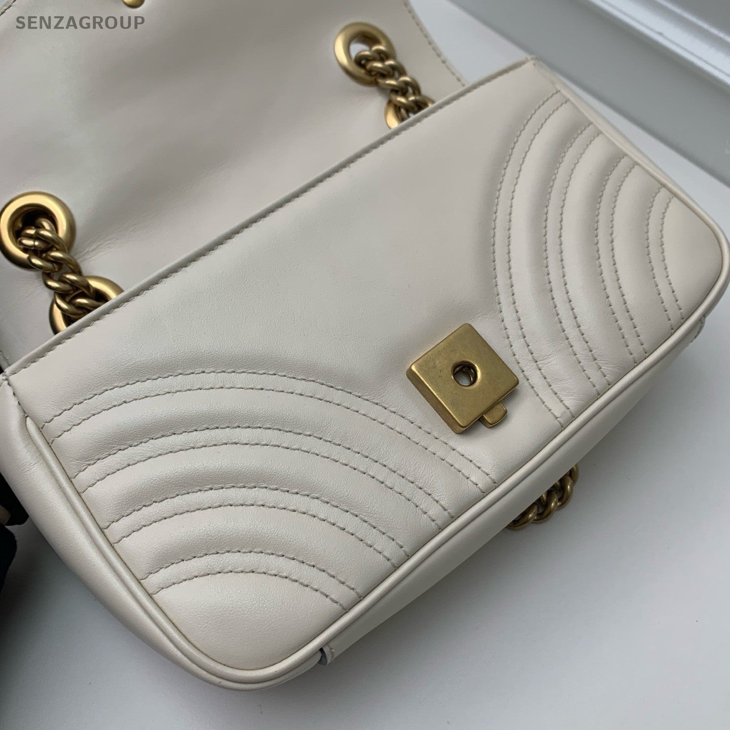 Gucci Marmont Chain Shoulder Bag Crossbody White Gold Women Classic