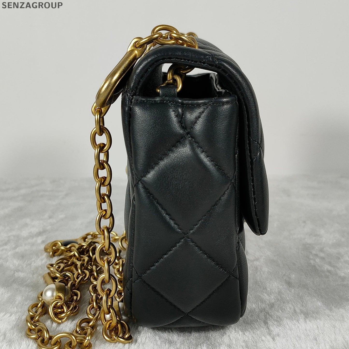 Chanel Black Gold Mini Square Flap Bag Quilted Chain Shoulder Bag