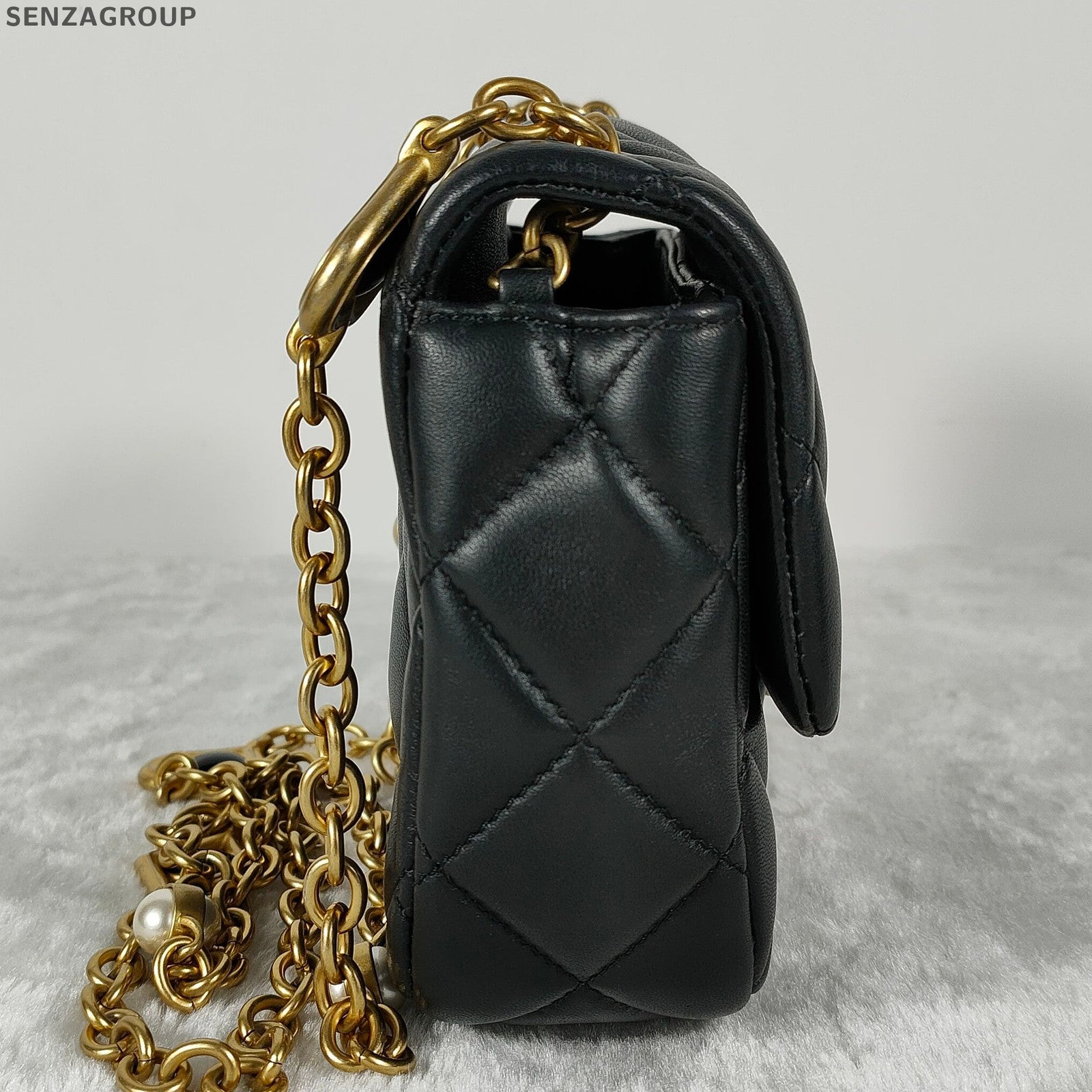 Chanel Black Gold Mini Square Flap Bag Quilted Chain Shoulder Bag