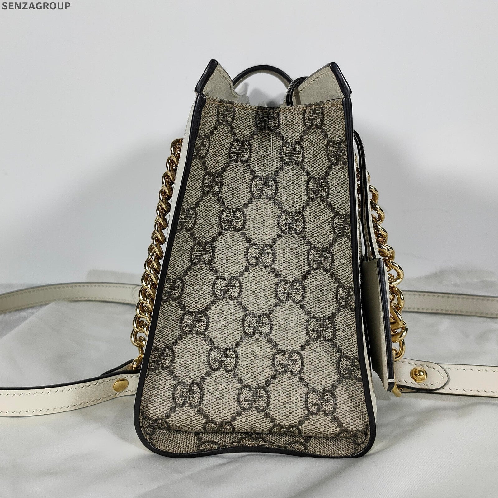 Gucci Padlock Small Tote Bag Chain Shoulder Bag White Beige Classic Women