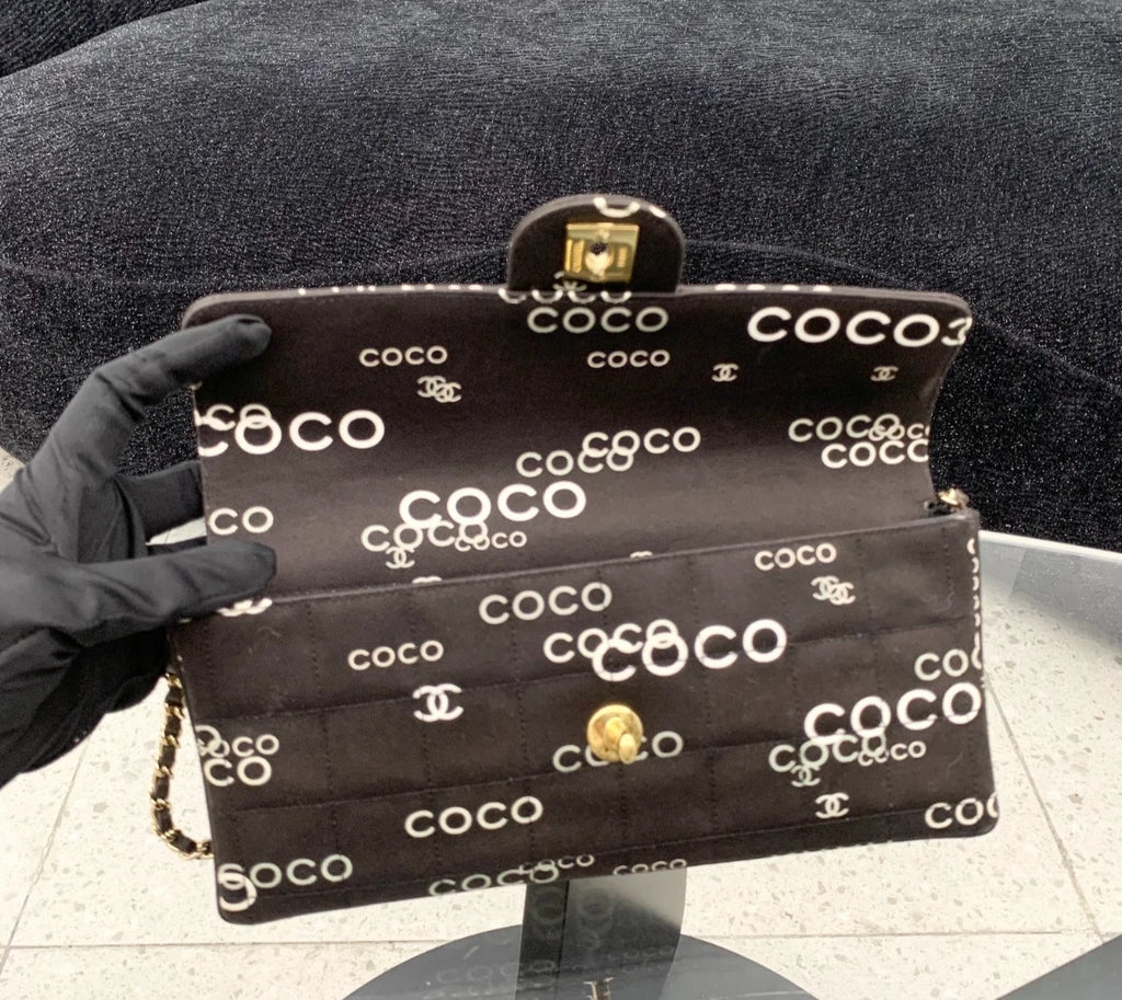 Chanel Coco Gold Chain Bag Canvas Turn Lock Shoulder Bag Women Fashion S
