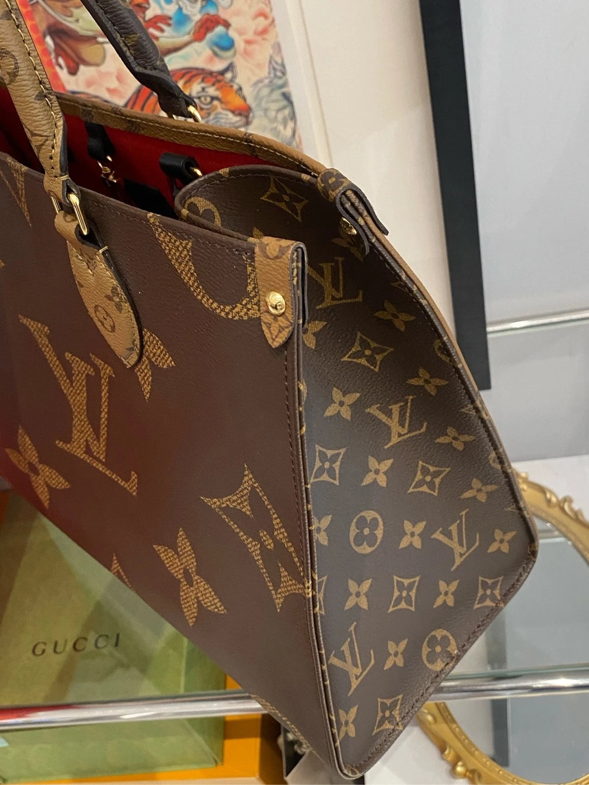 Louis Vuitton OnTheGo MM Monogram Canvas Shoulder Bag Handbag Excellent