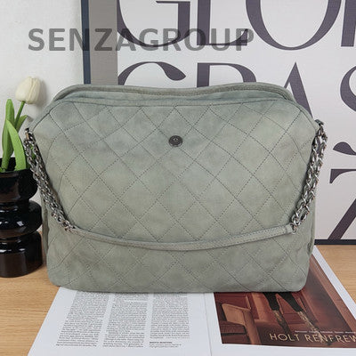 Vintage Chanel Quilted Hobo Tote Bag with Chain Strap - Grey Silver