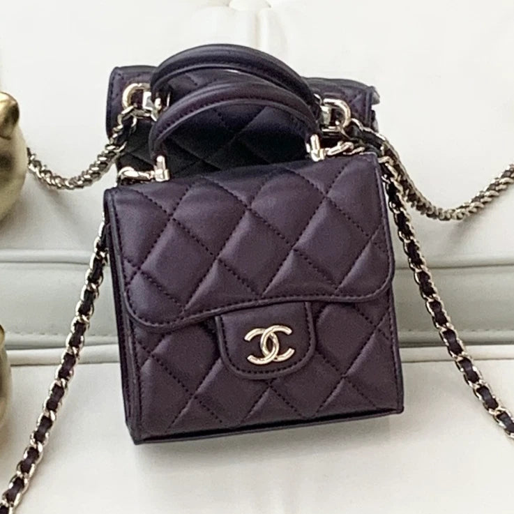 Chanel Lambskin Chain Top Handle Crossbody Bag Red Gold Hardware Women S