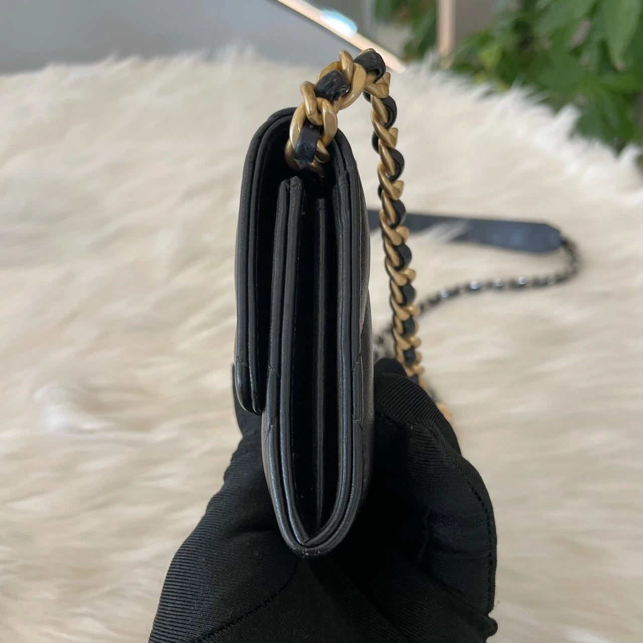 Chanel 19 Mini Flap Bag Black Gold Quilted Chain Crossbody Classic