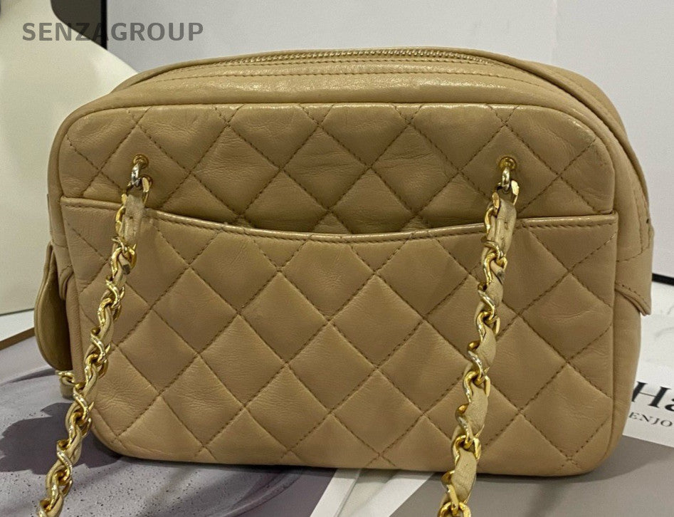 Chanel Vintage Diamond Pattern Chain Shoulder Bag Crossbody Brown Gold Women