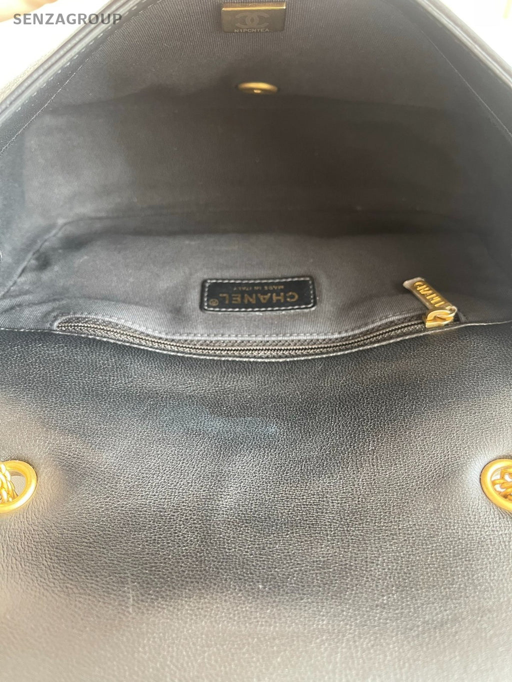 Chanel 22A Diamond Calfskin Chain Shoulder Bag Black Gold Women Classic