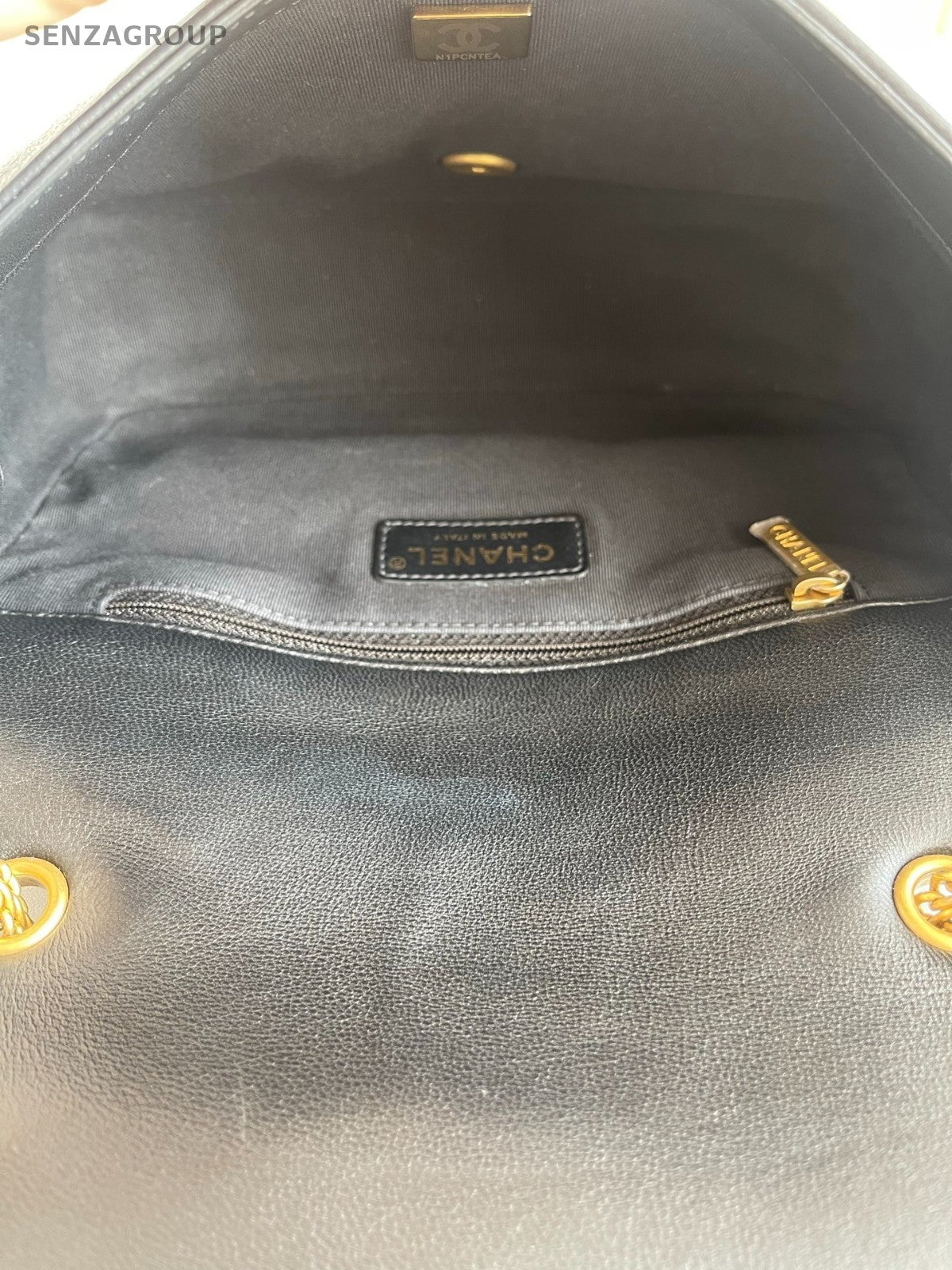 Chanel 22A Diamond Calfskin Chain Shoulder Bag Black Gold Women Classic