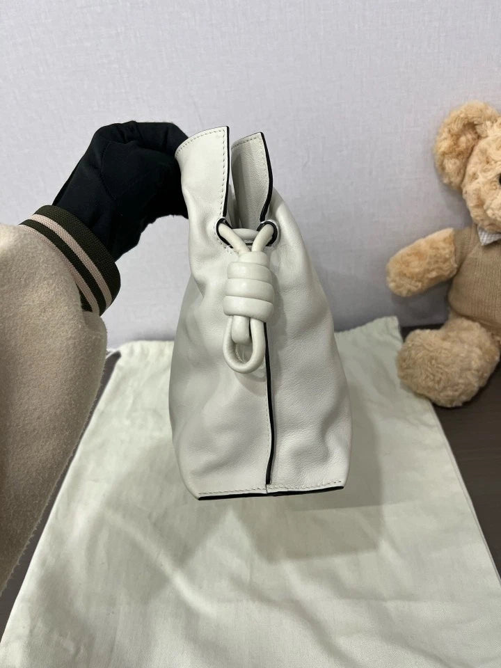 Loewe Leather Medium Cream White Bucket Shoulder Bag For Women