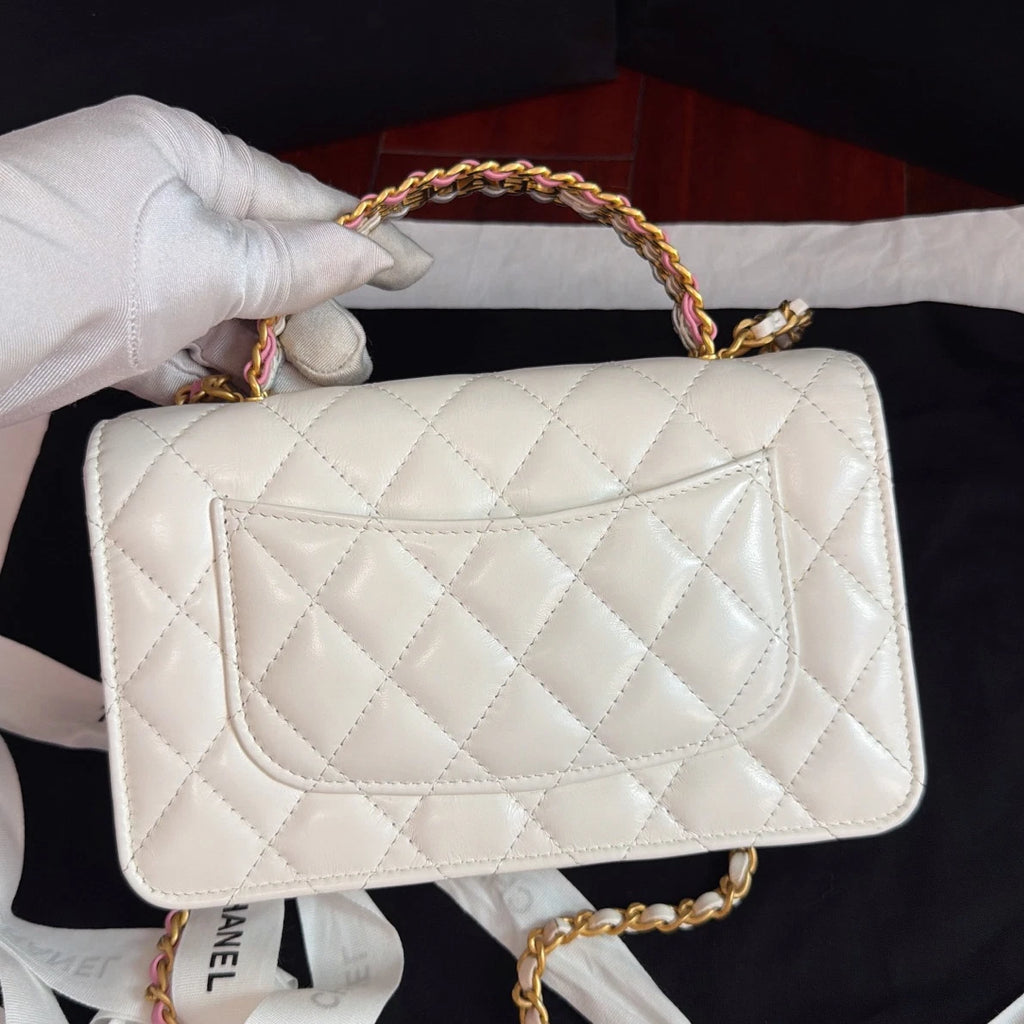 New Chanel WOC Rainbow Chain White Diamond Handbag Crossbody Chip Version