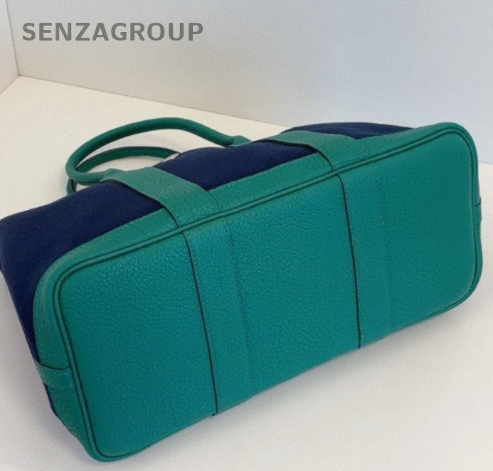 Hermes Garden Party30 Top Handle Bag Green Blue Silver Used Women Classic