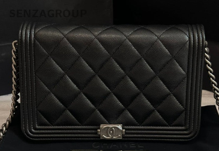 Chanel Leboy WOC Chain Shoulder Bag Crossbody Black Silver Women Classic