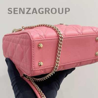 Dior Lady Dior Mini Lambskin Cannage Bag Pink Gold Chain Strap